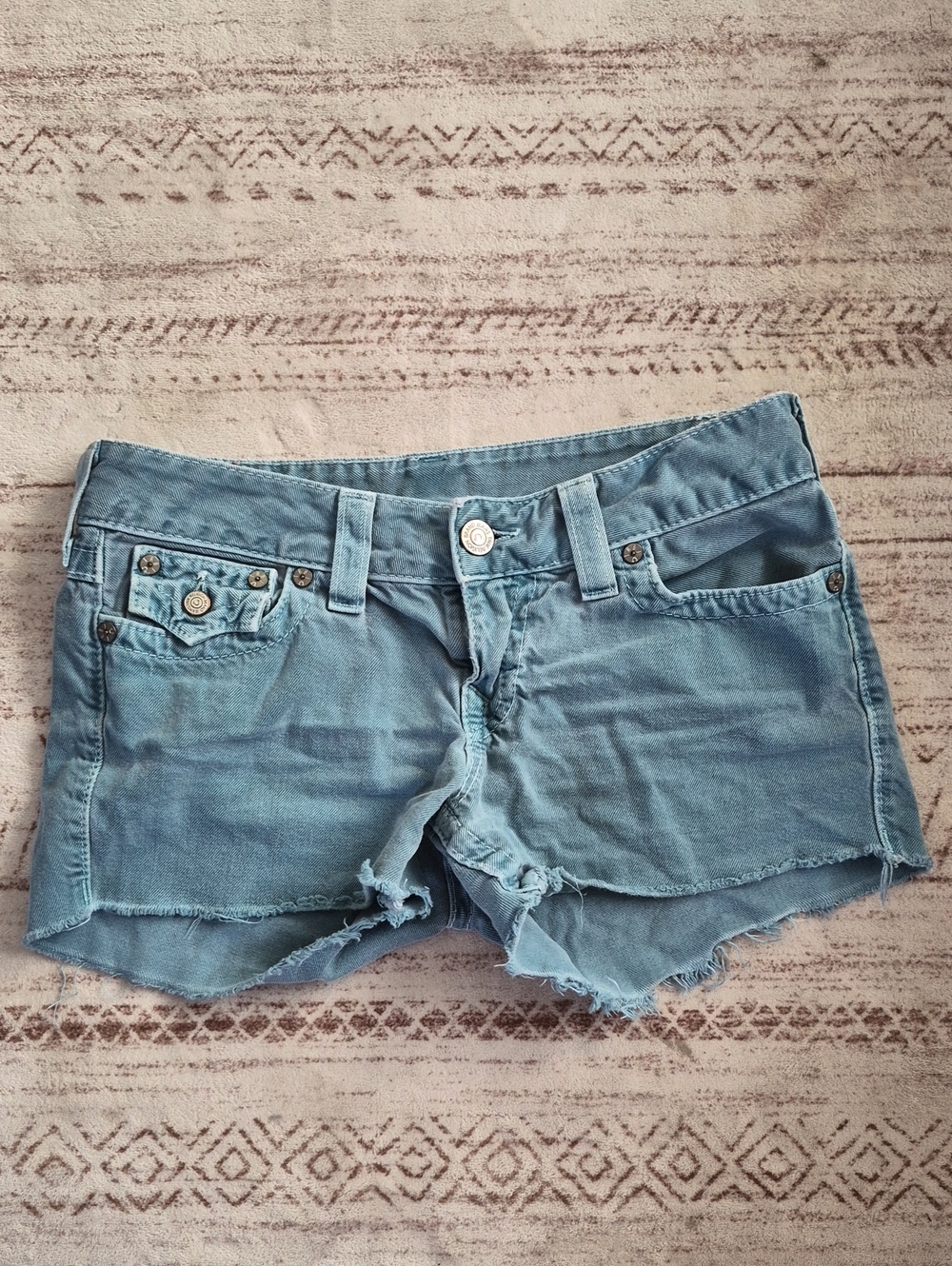 True Religion Light Blue Distressed Denim Cutoff Shorts